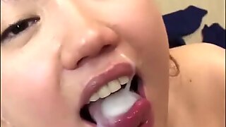 Little Japanese Swimmer gets her pretty face cum covered - Japanese Bukkake