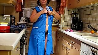 An elderly German woman trying striptis