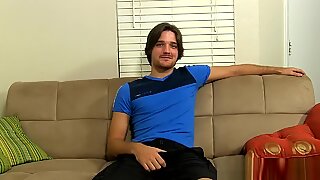 Handsome gay dude has an solo interview and masturbates
